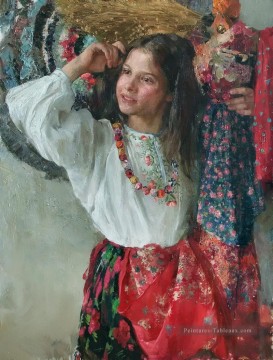 Jolie petite fille NM Tadjikistan 10 Impressionist Peinture à l'huile